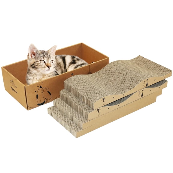 Cat Scratcher Cardboard Pad Scratch Box 4pcs Board For Indoor Cats Reversible Durable With