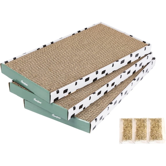 Cat Scratcher Cardboard Scratch Pad with Box,Durable Corrugate Scratching Board Kitty Sofa Lounge Bed Reversible Catnip Included for Indoor Cats,Large (Box, 3pcs)