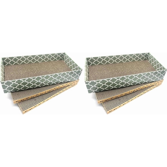 Cat Scratcher Cardboard Scratching Pads Scratch Lounge Bed with Catnip 3PCS Reversible Corrugated Cardboard with Scratch Box (Pack of 2)