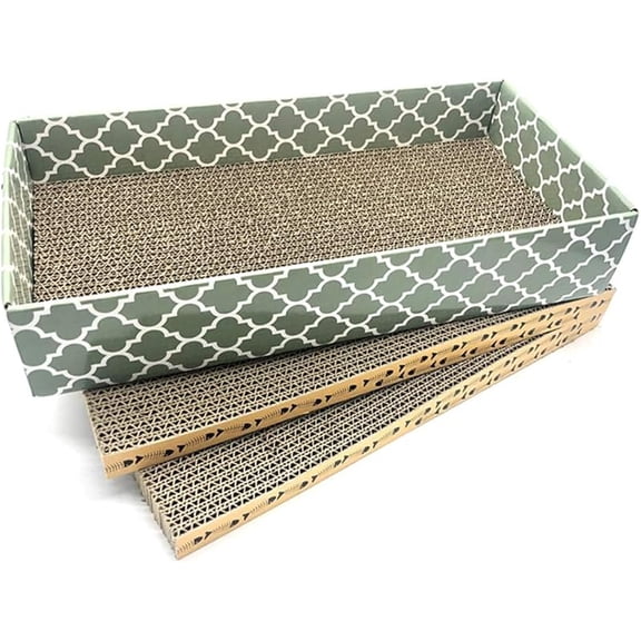 Cat Scratcher Cardboard Scratching Pads Scratch Lounge Bed with Catnip 3PCS Reversible Corrugated Cardboard with Scratch Box