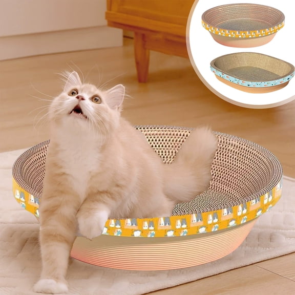 Cat Scratcher Cardboard Training Toy Furniture Protector Bowl Scratch Pad Nest Corrugated Scratching Board Lounge Bed Rest Sleeping, Fish Pattern for Carpets Active Center Training, 20*12in, Blue