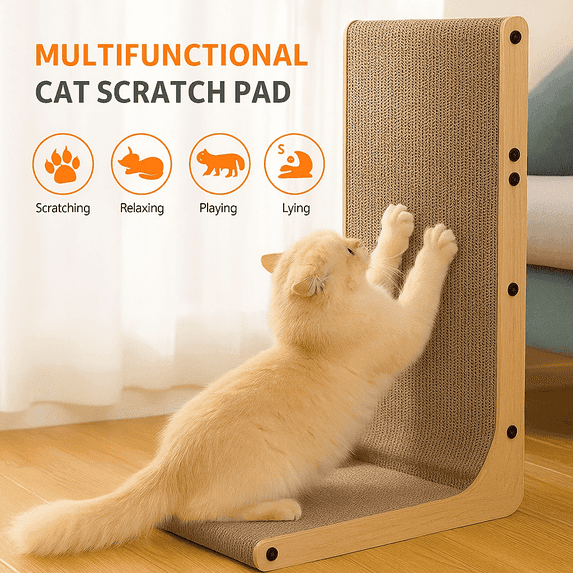 Snugspot L-Shape Cat Scratcher – Cardboard Vertical Scratching Post with Ball Toy, Durable Scratch Pad for Adult Indoor Cats