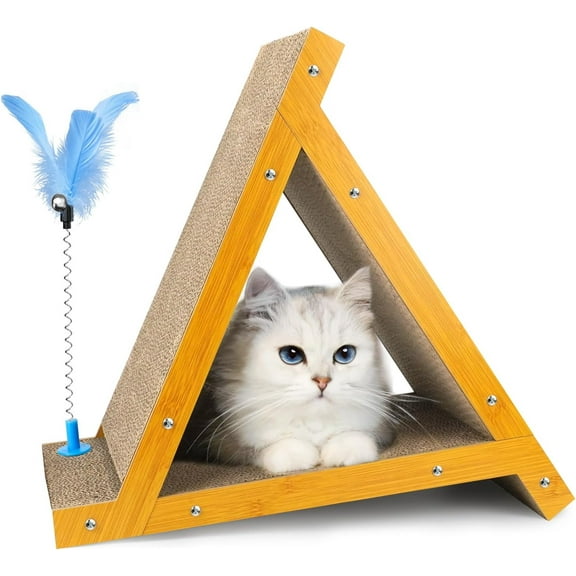 Cat Scratcher, Cat Scratching Post, Triangle Cat Scratching Board, Sturdy Cat Toys for Indoor Cats, 6 Sides Available, Replaceable Cardboard, Durable Cat Scratch with Cat Wand & Catnip