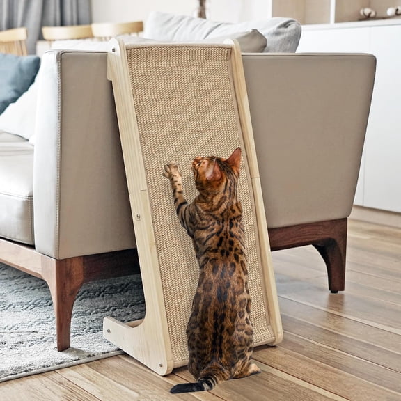 Cat Scratcher, Cat Sisal Scratching Ramp, L Shape Cat Scratch Pad for Indoor Cats, Wall Furniture Protector with Catnip Large