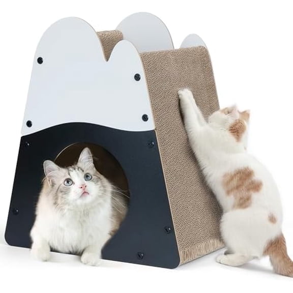 Cat Scratcher House, 19.5 Inch Cozy Cardboard Cat Scratcher, Moutain Shape Vertical Bed Lounger, Durable Cats Scrathing Pad for Indoor Cats, Safe & Secure