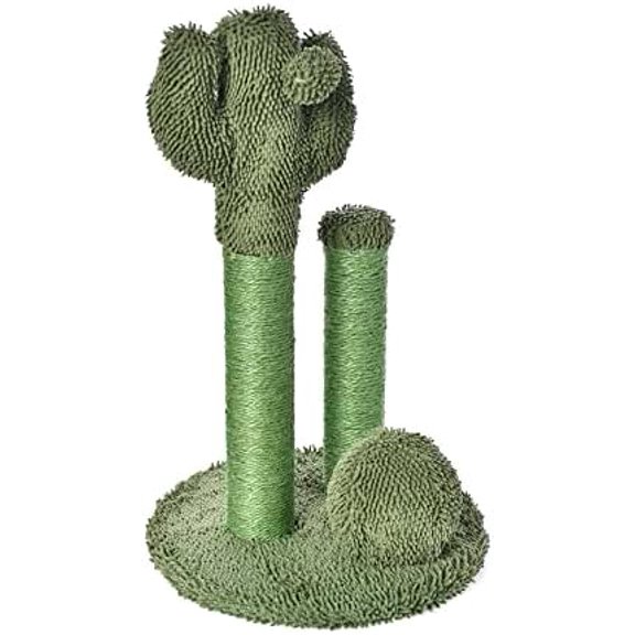 Cat Scratcher - Indoor Cactus Triple Posts Cat & Kittens Scratching Post with Dangling Ball, Large (27"H) - Green