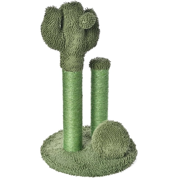 Cat Scratcher - Indoor Cactus Triple Posts Cat & Kittens Scratching Post with Dangling Ball, Large (27"H) - Green