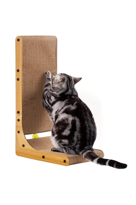 Cat Scratcher, L Shape Cat Scratch Pad Wall Mounted, Cat Scratching Cardboard with Ball Toy for Indoor Cats, Large Size