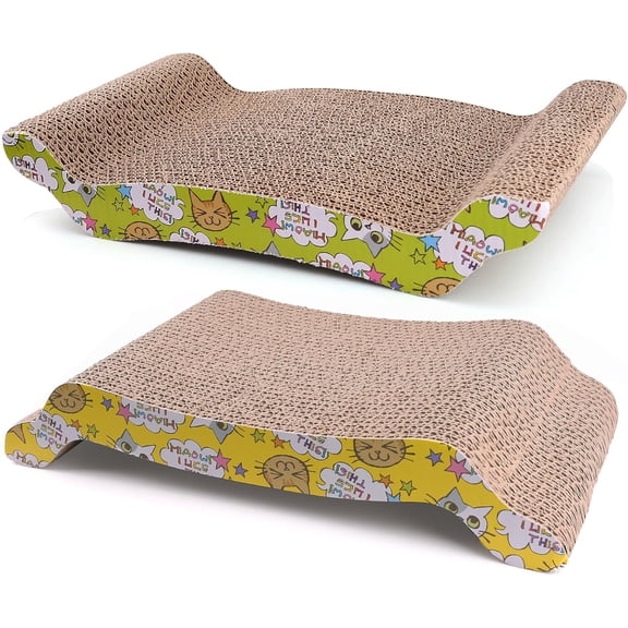 Cat Scratcher Lounge 2-Pack, Reversible S-Shaped Corrugated Cardboard Cat Scratch Pad, Durable Cat Bed for Indoor Kittens & Small Cats, Includes Catnip, 17 x 8.5 Inches