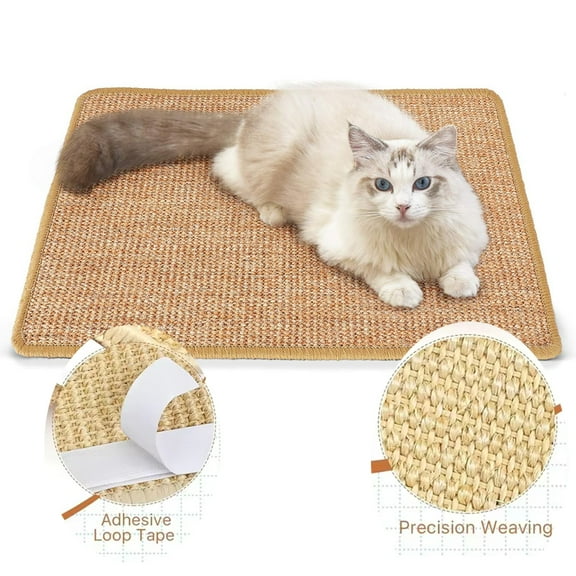 Cat Scratcher Mat, 15.75 X 7.87 Inch Natural Sisal Cat Scratch Mats, Horizontal Cat Floor Scratching Pad Rug with Sticky Velcro Tapes, Protect Couch and Carpets