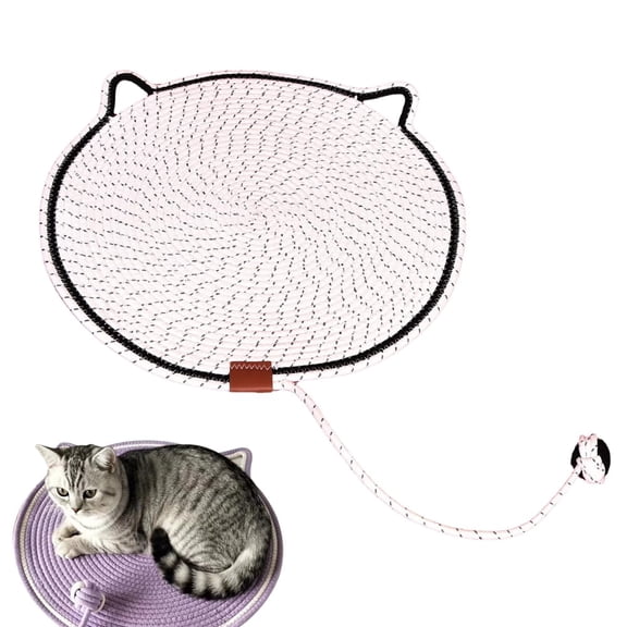 Cat Scratcher Mat for Indoor Cats Grinding Claws Nails, Natural Cotton Rope Cats Scratch Pad, 16.5'' Round Floor Cat Scratching Rug for Protect Furniture, Couch, Carpets, Sofas, Wall, Floor.