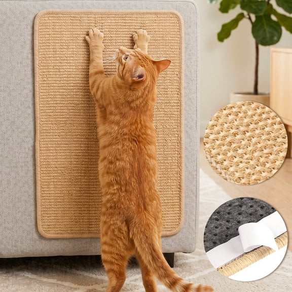 ISLMDOY Cat Scratcher Mat, 23.6" x 15.7" Natural Sisal Scratch Pad, Anti-Slip Backing Scratching Pad Furniture Protector for Sofa Couch Carpets