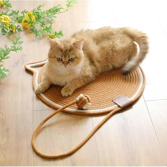 Cat Scratcher Mat, Natural Cotton Rope Cat Scratch Pad, 15.7'' Round Horizontal Floor Cat Scratching Pads for Indoor Cats, Cat Furniture Protector for Wall, Couch, Carpets, Sofas