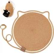 Round Woven Cat Scratch Mat with Interactive Ball, 16.9" Diameter, Durable Cotton Rope Pet Toy & Floor Pad