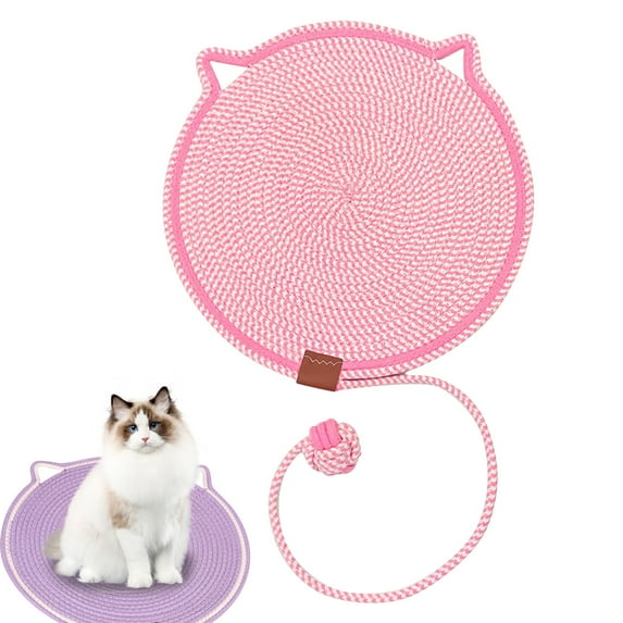 Cat Scratcher Mat,Natural Cotton Rope Cat Scratch Pad,Round Horizontal Floor Cat Scratching Pads for Indoor Cats,Cat Furniture Protector for Wall,Couch,Carpets,Sofas(16.5Inch,Pink)