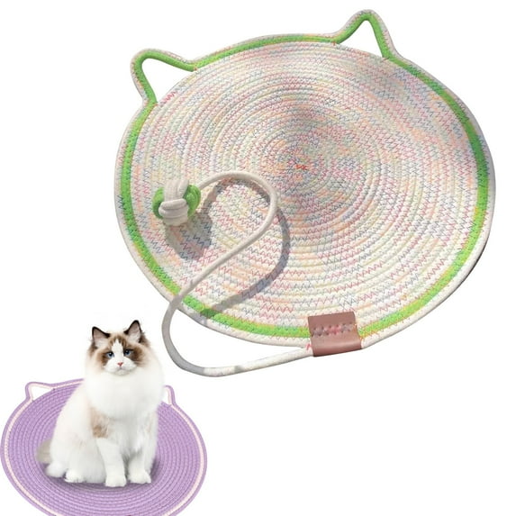 Cat Scratcher Mat,Natural Cotton Rope Cat Scratch Pad,Round Horizontal Floor Cat Scratching Pads for Indoor Cats,Cat Furniture Protector for Wall,Couch,Carpets,Sofas(16.5Inch,Mint Green)