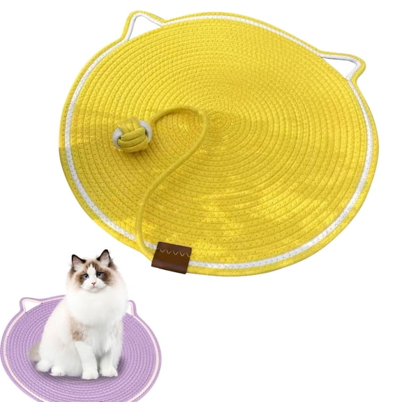 Cat Scratcher Mat,Natural Cotton Rope Cat Scratch Pad,Round Horizontal Floor Cat Scratching Pads for Indoor Cats,Cat Furniture Protector for Wall,Couch,Carpets,Sofas(16.5Inch,Gold)