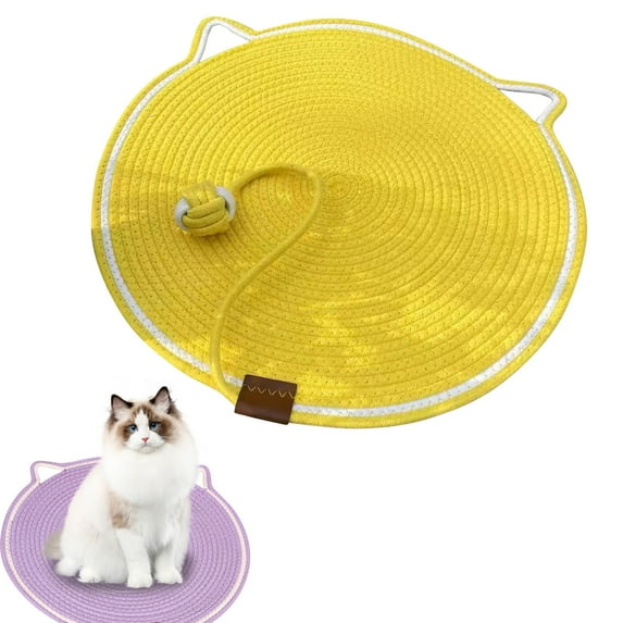 Cat Scratcher Mat,Natural Cotton Rope Cat Scratch Pad,Round Horizontal Floor Cat Scratching Pads for Indoor Cats,Cat Furniture Protector for Wall,Couch,Carpets,Sofas(16.5Inch,Gold)