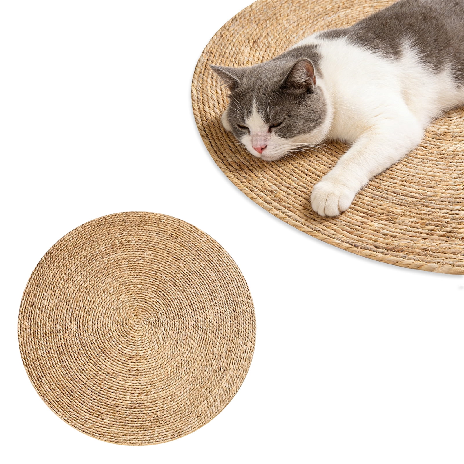 Cat Scratcher Mat, Natural Straw Weaving Cat Scratch Pad, 15.74 in Round Horizontal Floor Cat Scratching Pads for Indoor Cats, Cat Furniture Protector for Wall, Couch, Carpets, Sofas(1pc, S)