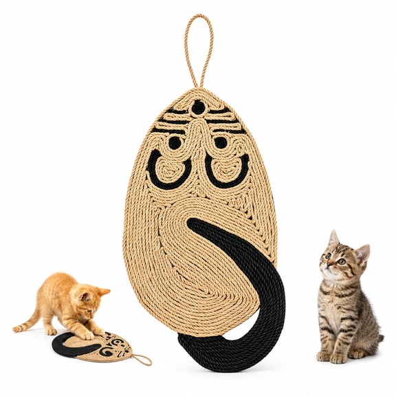 Cat Scratcher Mat for indoor cats Natural Sisal Cat Scratch Pat Interactive Hanging Mouse Style Cat Scratching Post Furniture Protector