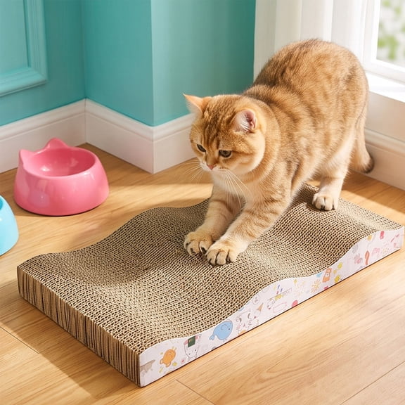 Cat Scratcher Pad, Corrugated Cardboard Scratching Board, Claw Care and Furniture Protector for Indoor Cats and Kittens, White