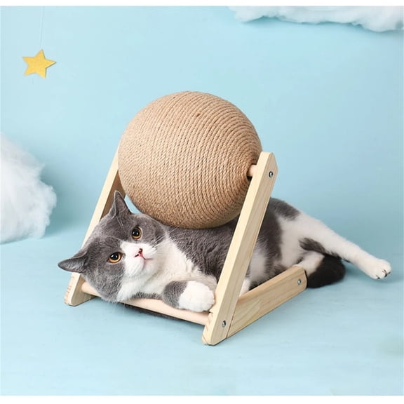 Cat Scratcher, Rabbit Scratching Ball, Natural Sisal Scratcher, Spinning Cat Ball, Solid Wood Scratching Toy for Cats & Kittens, Indoor Interactive Pet Toy