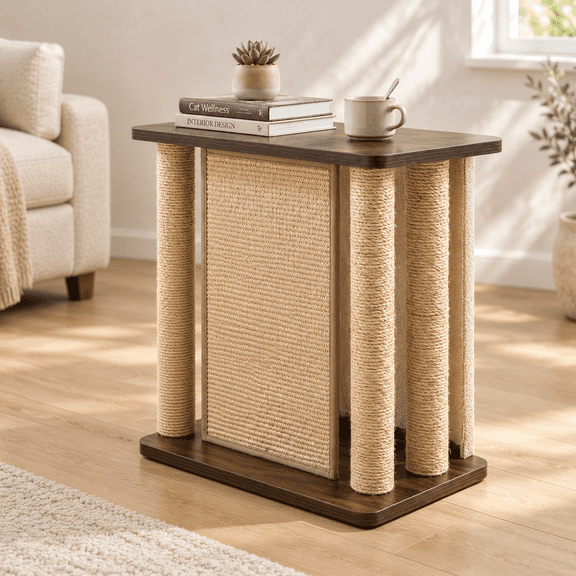 Cat Scratcher Side Table For Couch With Sisal Panel And Scratchs