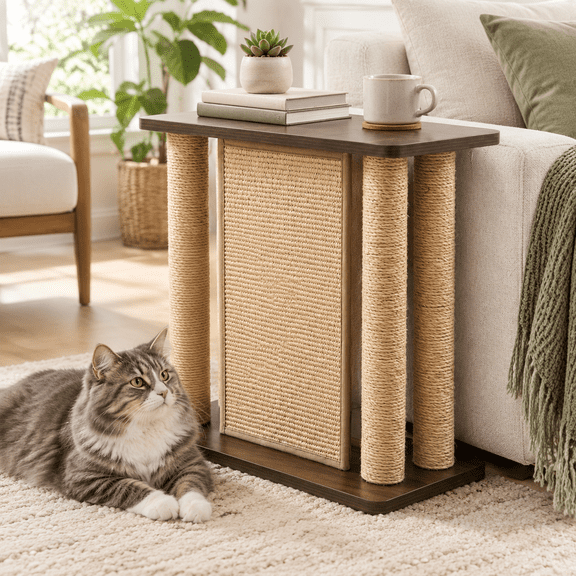 Cat Scratcher Side Table with Sisal Panel, Furniture-Style for Sofa Placement