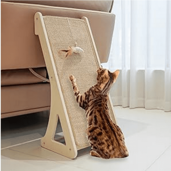 Cat Scratcher, Sisal Cat Scratching Ramp, L Shape Cat Scratch Pad for Indoor Cats, 27" Wall Furniture Protector with Mouse Toy