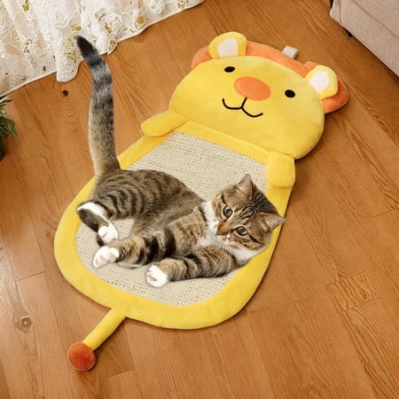 Cat Scratcher Sisal Mat Scratching Mat Lounger Couch Protect Carpets Wear Resistant Rug Lounge Bed Cat Scratching Pad for Kitty Sleeping Yellow Color Lion
