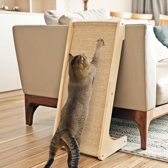Cat Scratcher, Sisal Scratching Ramp, L Shape Scratch Pad for Indoor Cats, Wall Furniture Protector with Catnip (Large Size)