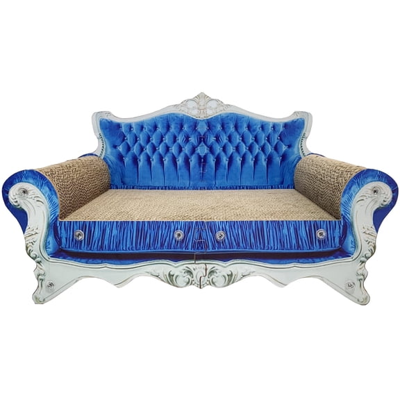 Mashelly Cat Scratcher Sofa Bed Recycled Cardboard Couch-Shaped Cat Scratcher Lounge with Catnip, Blue, Large