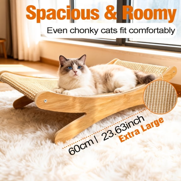 Cat Scratcher Sofa with Sisal Mat, 23.63 in Wood Cat Bed Lounger for Indoor Cats