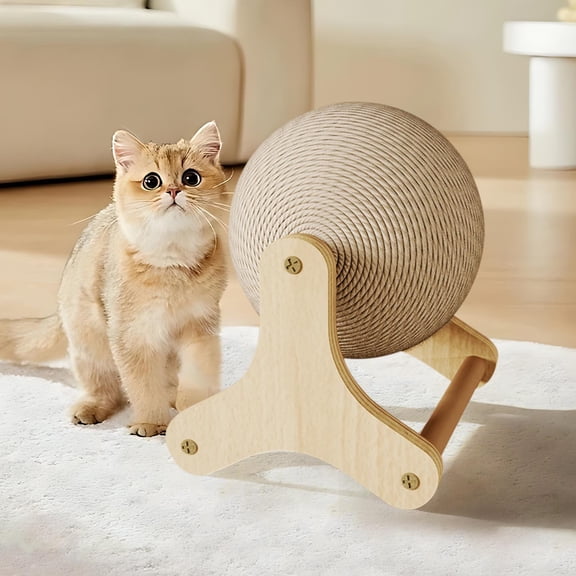 Cat Scratcher Toy, Cat Scratching Cardboard with Gaint Scratching Ball Toy for Indoor Cats, Natural Sisal Scratcher Ball, Spinning Cat Ball Toy, Solid Wood Scratching Toy for Cats, Rabbit Scratching