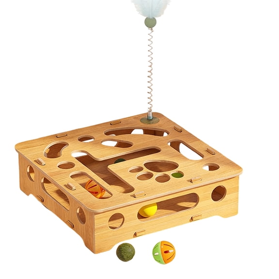 Cat Scratcher Toy, Interactive Puzzle Maze with Catnip Balls & Wand, Nail File & Enrichment Game for Indoor Kittens