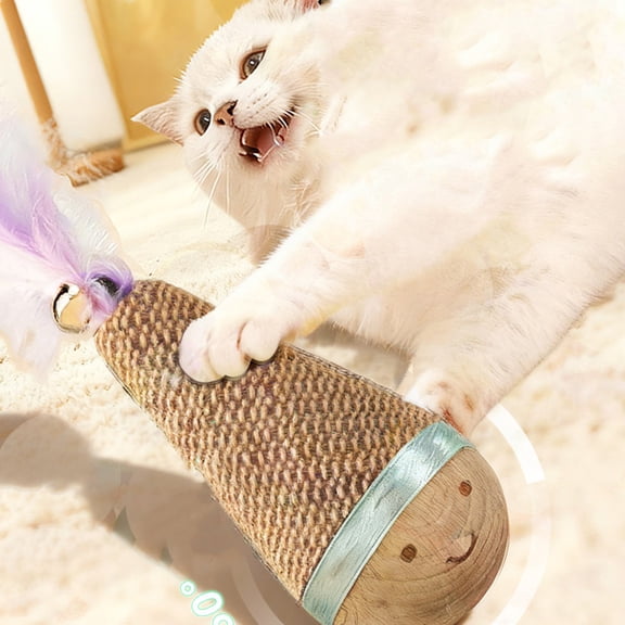 Cat Scratcher Toy - Sisal Stress Relief Game, Non-Slip Bottom Interactive Cat Scratcher Ball for Training Running Exercise Teething Small Medium Large Breed Indoor Play (A)