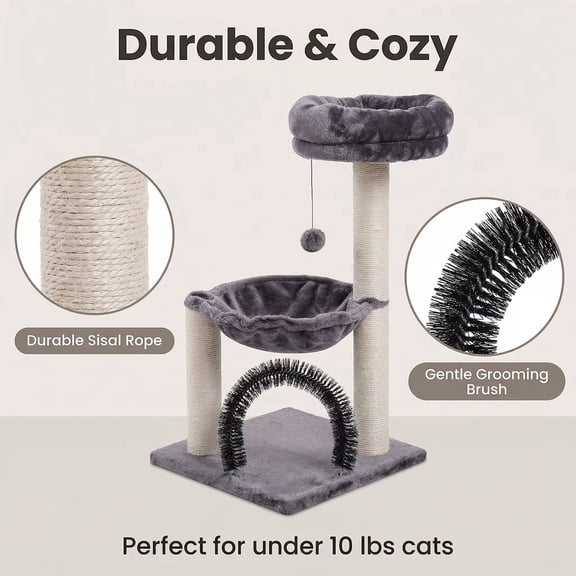 Cat Scratcher Tree with Scraping Arch & Plush Relaxing Hammock, Gray