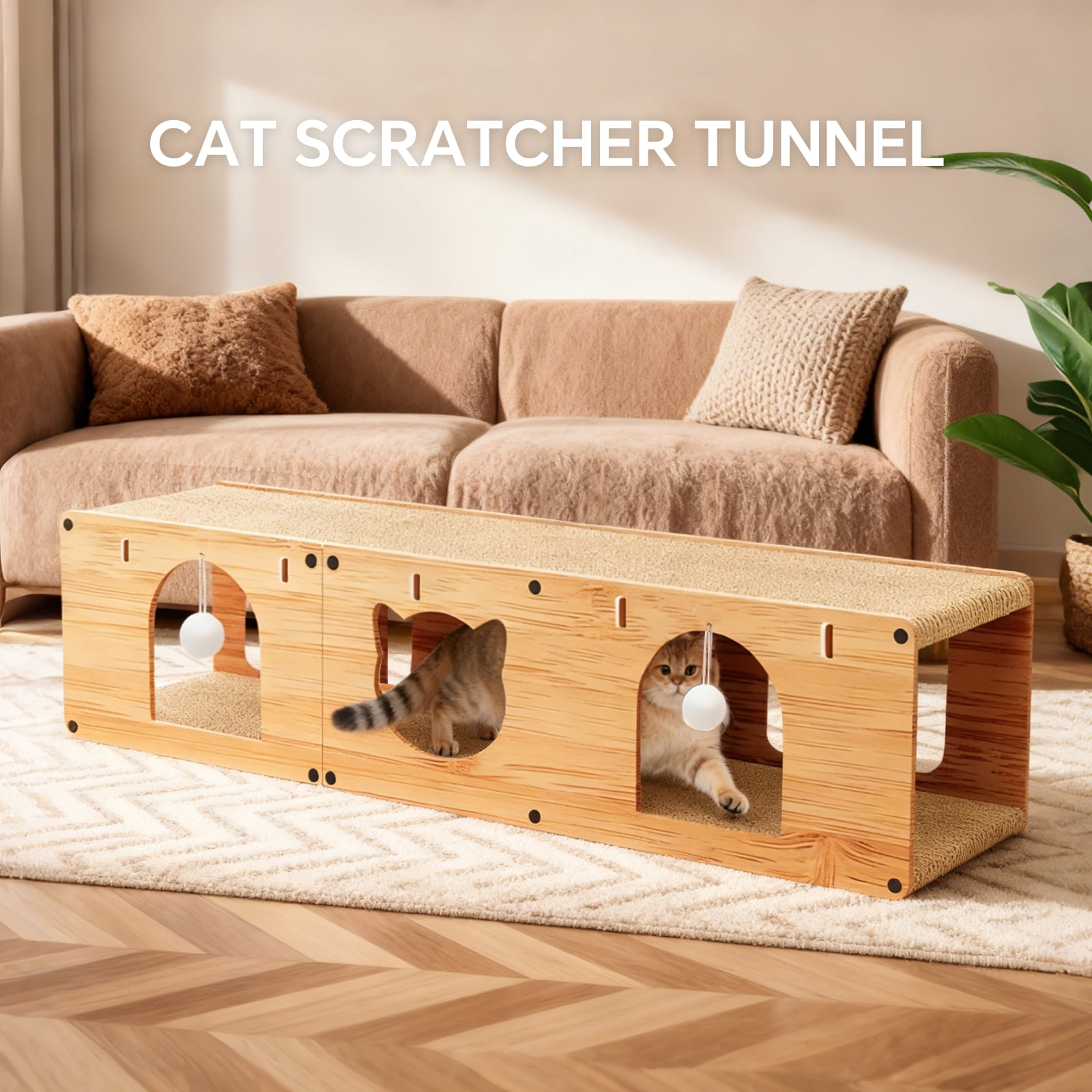 Cat Scratcher Tunnel, Scratching Pad Furniture Protection Comfortable Scratch Resistant Interactive Toy, 100*30*30cm