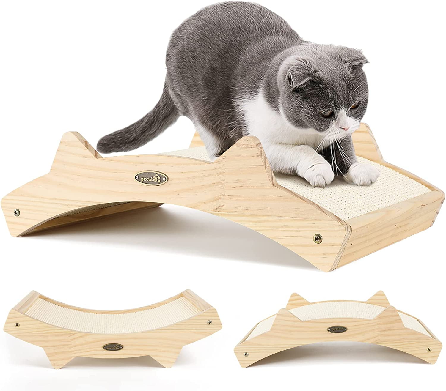 Cat Scratcher, Woven Sisal DoubleSided Wood Scratching Pad Lounge, 13.