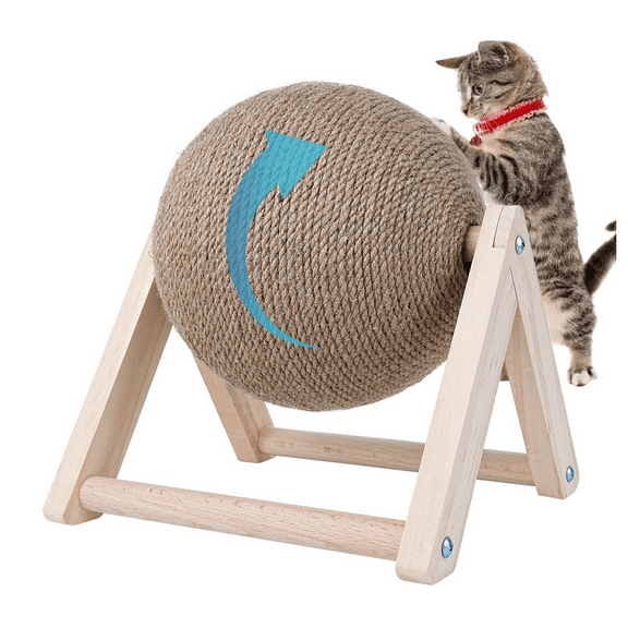 Cat Scratching Ball, Cat Toys with Wooden Base Nail File Scratcher Soccer Pet Supplies, Interactive Cat Toy with Wooden Base, Spherical Nail File Scratcher for Indoor Cats - 1Pc(Spinning Cat Ball)