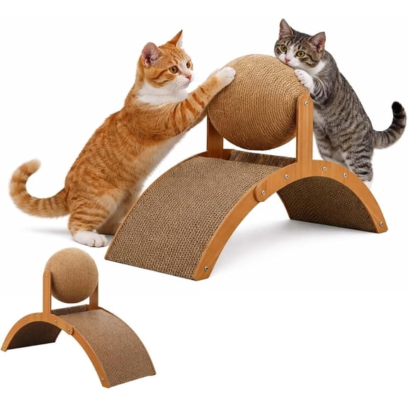 Cat Scratching Ball Holder, Arched Bridge cat Scratching Board, Interactive sisal Ball with 360° Rotation, Indoor cat Scratching Board, Protects Furniture and Carpets(S)