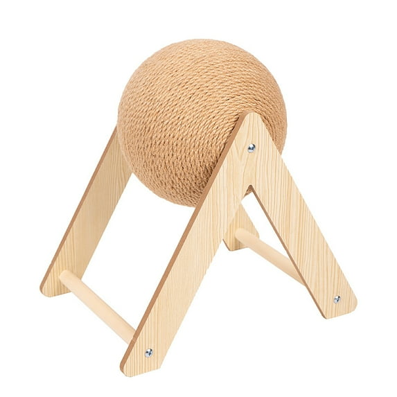Cat Scratching Ball Interactive Sisal Rope Cat Scratcher Ball with Wooden Stand Spinning Ball Kitten Exercise Toy for Indoor Cats