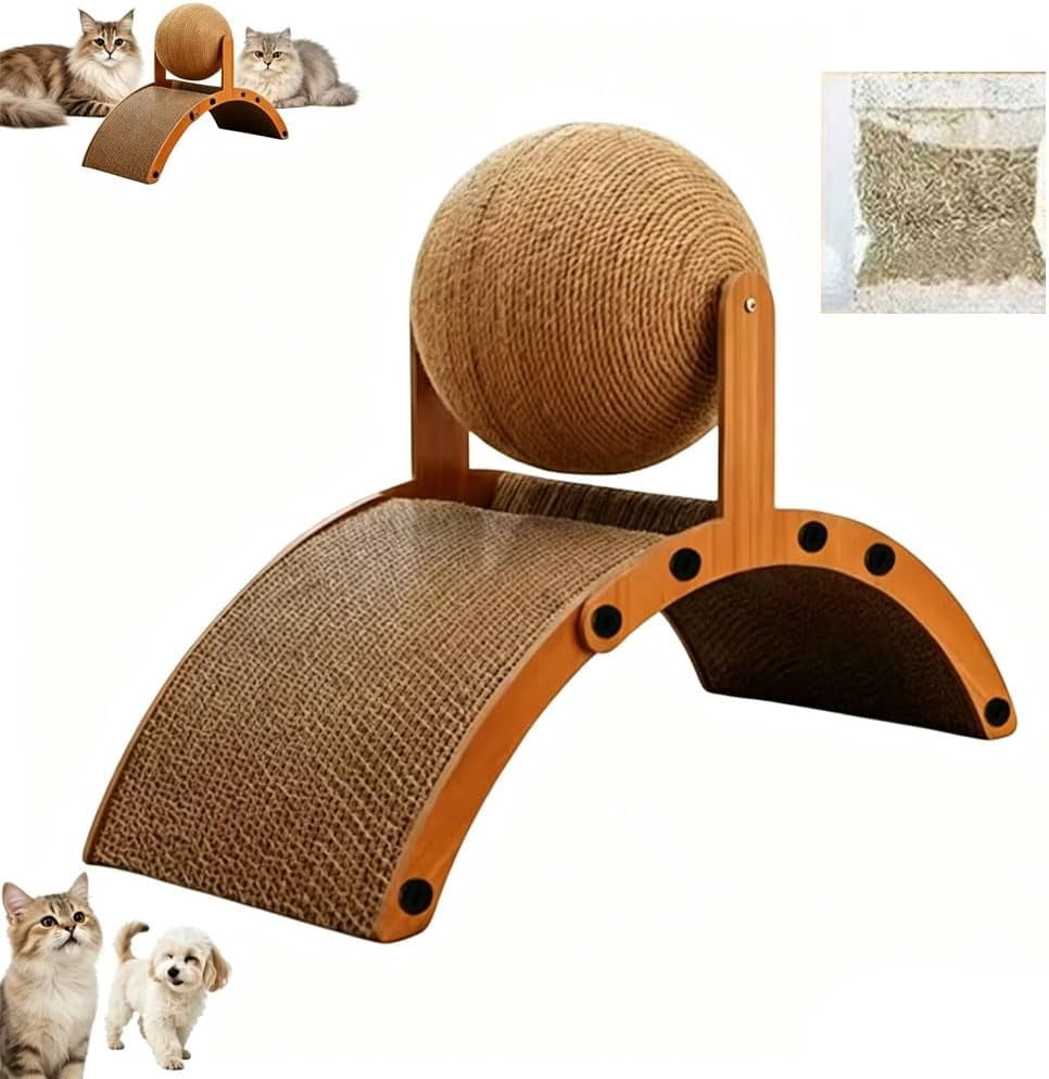 Cat Scratching Ball on Stand, Cat Scratching Post Design with Arch Bridge and Ball for Cats,Stylish Cat Scratching Board,Nail Grinding Biting Prevention