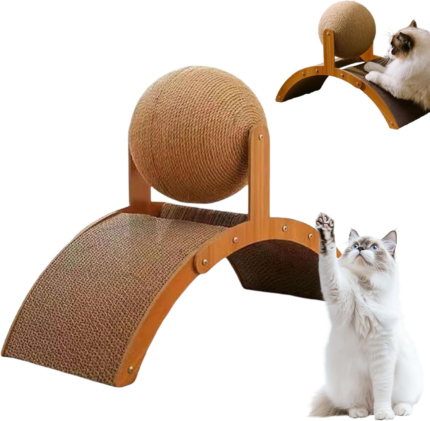 Cat Scratching Ball on Stand, Cat Scratching Post Design with Arch Bridge and Ball for Indoor Cat Kittens Interactive Pet Toys, for Feline Entertainment & Claw Car (Small)