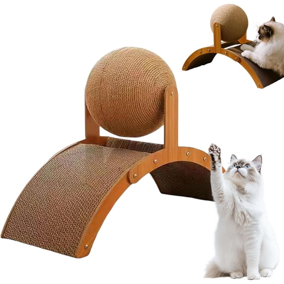 Cat Scratching Ball on Stand, Cat Scratching Post Design with Arch Bridge and Ball for Indoor Cat Kittens Interactive Pet Toys, for Feline Entertainment & Claw Car (Small)