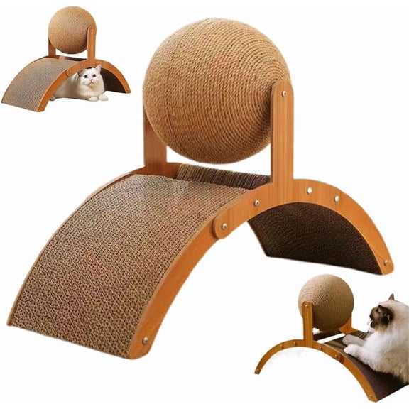 Cat Scratching Ball on Stand, Cat Scratching Post Design with Arch Bridge Balls-Stylish Cat Scratching Board, Natural Sisal Scratcher Ball, Fun and Engaging Scratching Post for Kitten Exercise