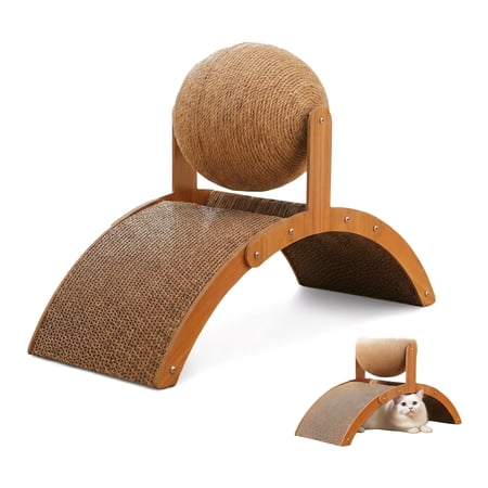 Cat Scratching Ball on Stand, Cat Wheel Interactive Cat Scratcher with 360° Rotating Sisal Ball, Cat Scratching Post with Arch Bridge Balls, Cat Scratcher Board for Indoor