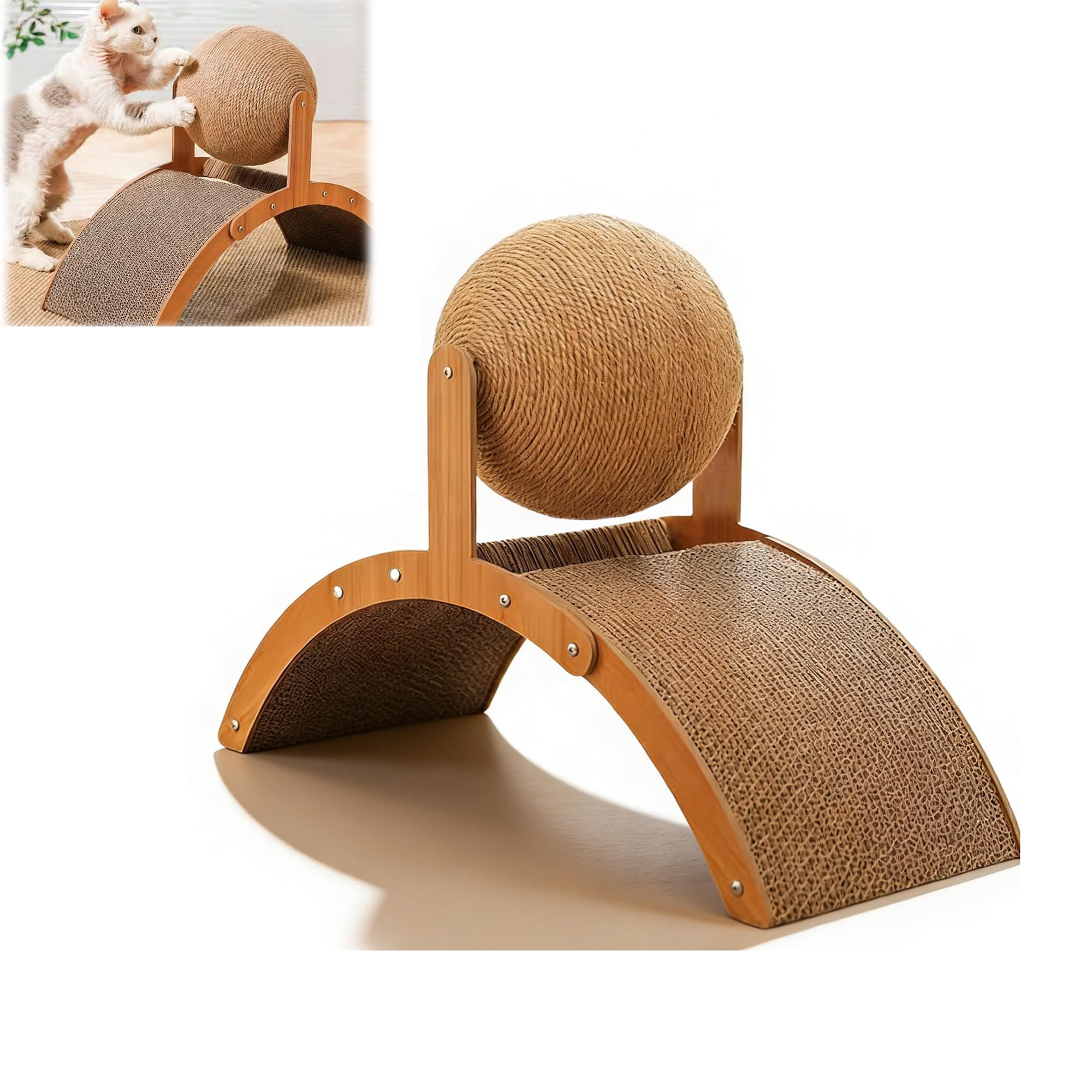 Cat Scratching Ball on Stand, Interactive 360° Rotating Sisal Ball Cat Scratcher with Arch Toy & Stable Base, Indoor Cat Scratching Post for Play, Claw Care & Furniture Protection