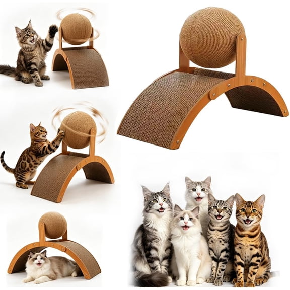 Cat Scratching Ball on Stand, Interactive Arch Bridge Cat Scratcher with 360° Rotating Sisal Ball, Indoor Fun Engaging Scratching Post for Exercise, Protects Furniture & Rugs (13.78×10.24in)