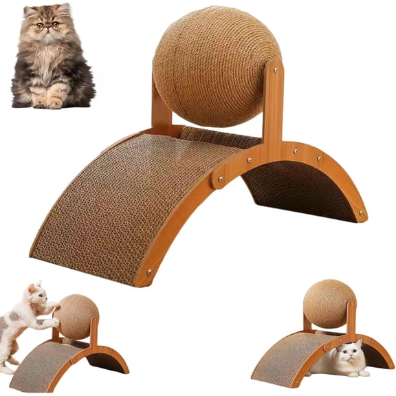 Cat Scratching Ball on Stand, Interactive Cat Scratcher with 360 Rotating Sisal Ball, Cat Scratching Post with Arch Bridge Balls, Cat Scratcher Board for Indoor,Protects Furniture & Rugs
